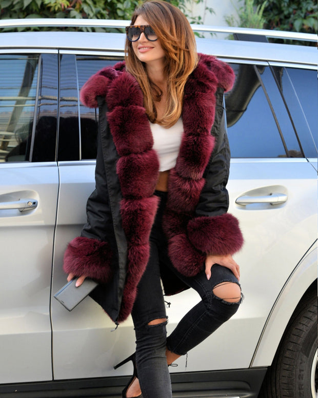 Aofur Women Winter Jacket Long Parka Coat Thick Faux Fur Casual Outwear Military Hooded Warm Coat