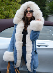 Aofur Women Lady Girl Fleece Lining Jean Jacket Hooded Parka Denim Winter Coat Outwear SIZE S-XXXL